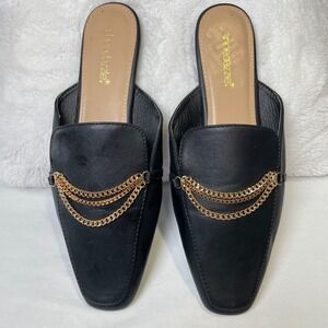 ShoeDazzle Mules‎ Slides Black Gold Chain Detail Square Toe US 9 EU 40
